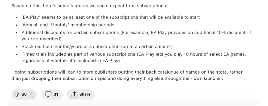 客户端代码显示Epic有望明年推出订阅制：购买游戏享单独折扣、捆绑EAPlay服务
